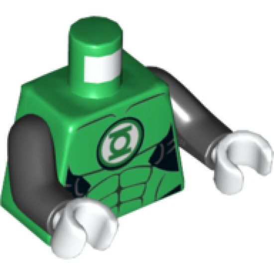 Torso Muscles Outline with Green Lantern Logo on White Background Pattern / Black Arms / White Hands