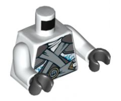 Torso Ninjago Shoulder Armor with Silver Belts and Ice Power Emblem Pattern / White Arms / Black Hands