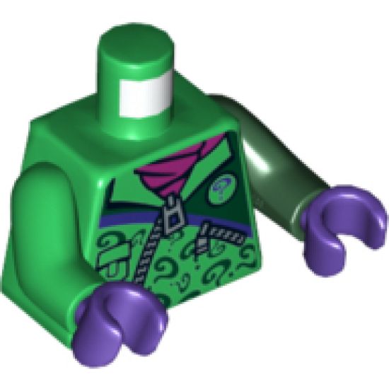 Torso Batman Zipper Jacket with Question Marks and Dark Purple Scarf Pattern / Dark Green Arm Left / Green Arm Right / Dark Purple Hands