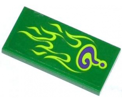 Tile 2 x 4 with Dark Purple Question Mark and Lime Flames Pattern (Sticker) - Set 76012