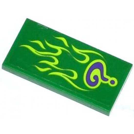 Tile 2 x 4 with Dark Purple Question Mark and Lime Flames Pattern (Sticker) - Set 76012