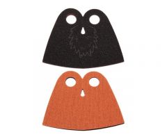 Minifigure, Body Wear Cape Cloth, Short, Drop Shape Middle Hole, Black with Fur Pattern and Dark Orange Sides