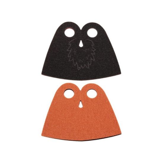 Minifigure, Body Wear Cape Cloth, Short, Drop Shape Middle Hole, Black with Fur Pattern and Dark Orange Sides