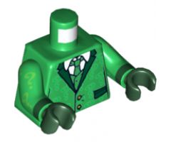 Torso Suit with Pockets, Tie, Shirt and Bright Green Question Marks Pattern / Green Arms with Bright Green Question Marks Pattern / Dark Green Hands