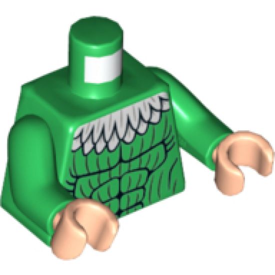 Torso with White Feather Collar, Black Vertical Stripes and Muscles Outline Pattern / Green Arms / Light Nougat Hands
