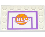 Tile, Modified 4 x 6 with Studs on Edges with Basketball Backboard with Ball and 'HLC' Pattern (Sticker) - Set 41005