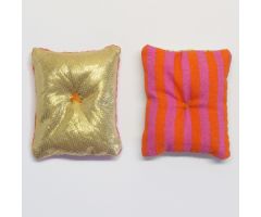 Belville Cloth Pillow 6 x 7 Gold with Magenta / Orange Stripes on Reverse Pattern