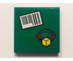 Tile 2 x 2 with Barcode and Box and Arrows and Globe on Green Background Pattern (Sticker) - Set 60101