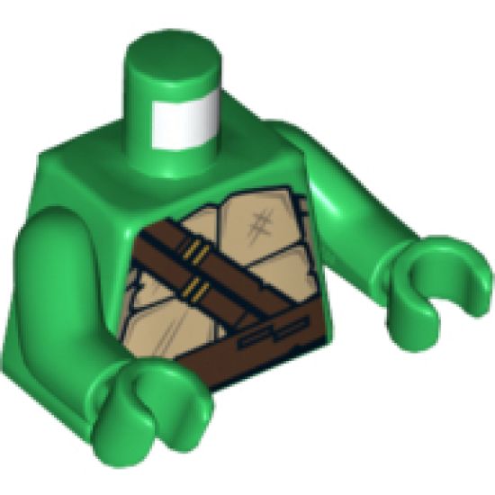 Torso Turtle Shell with Dark Brown Horizontal and Diagonal Belt Pattern / Green Arms / Green Hands