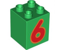 Duplo, Brick 2 x 2 x 2 with Number 6 Red Pattern