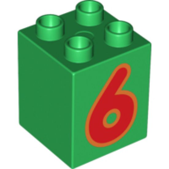 Duplo, Brick 2 x 2 x 2 with Number 6 Red Pattern