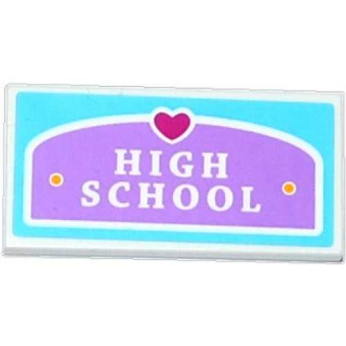 Tile 2 x 4 with Heart and 'HIGH SCHOOL' Plaque Pattern (Sticker) - Set 41005