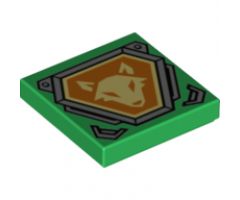 Tile 2 x 2 with Bright Light Yellow Fox Head on Orange Hexagonal Shield with Silver Border Pattern