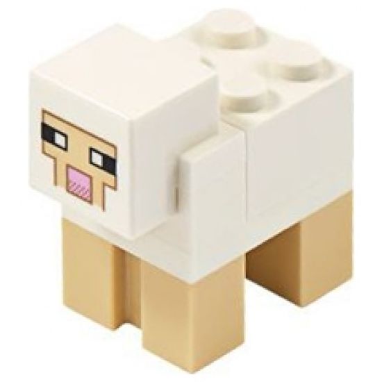 Minecraft Sheep, White, Brick 2 x 2 on Back - Brick Built