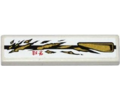 Tile 1 x 4 with Black Stripe, Red Asian Characters, Gold Air Intake and Spatters Pattern Model Left Side (Sticker) - Set 70725