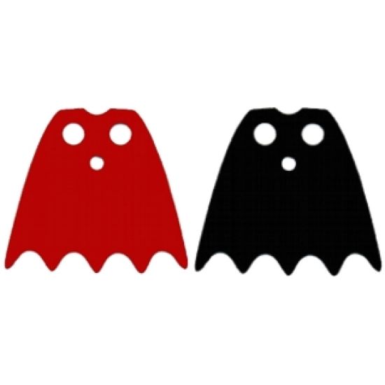 Minifigure, Body Wear Cape Cloth, Scalloped 5 Points (Batman) - Traditional Starched Fabric, Red and Black Sides