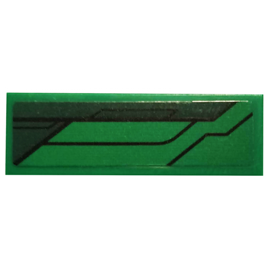 Tile 1 x 3 with Dark Green Stripe and Black Lines Pattern Model Right Side (Sticker) - Set 76114