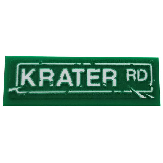 Tile 1 x 3 with White Scratched Road Sign and 'KRATER RD' Pattern (Sticker) - Set 76128