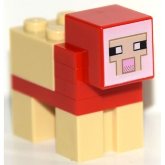 Minecraft Sheep, Red, Sheared - Brick Built