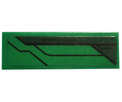 Tile 1 x 3 with Dark Green Stripe and Black Lines Pattern Model Left Side (Sticker) - Set 76114