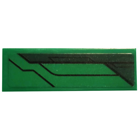 Tile 1 x 3 with Dark Green Stripe and Black Lines Pattern Model Left Side (Sticker) - Set 76114