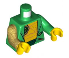 Torso Hoodie, Yellow Chest with Medium Nougat Muscle Contours and Gold Triangle Tattoos Pattern / Green Arm Left / Pearl Gold Arm Right / Yellow Hands