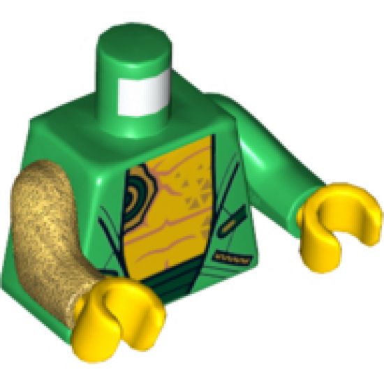 Torso Hoodie, Yellow Chest with Medium Nougat Muscle Contours and Gold Triangle Tattoos Pattern / Green Arm Left / Pearl Gold Arm Right / Yellow Hands