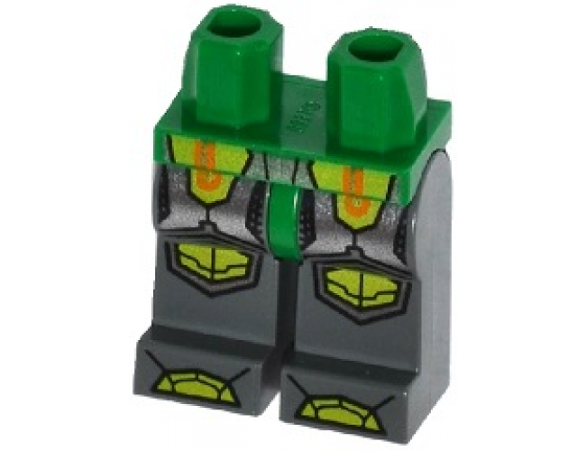 Hips and Dark Bluish Gray Legs with Orange and Gold Circuitry, Silver Armor and Lime Knee Pads and Boots Pattern