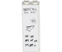 Brick 1 x 2 x 5 with 'BRICKS WAS HERE', Sun, Bird and Tally Marks Pattern (Sticker) - Set 60047