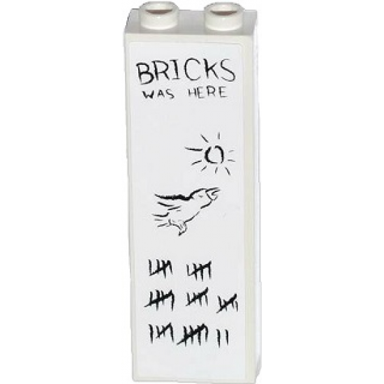 Brick 1 x 2 x 5 with 'BRICKS WAS HERE', Sun, Bird and Tally Marks Pattern (Sticker) - Set 60047