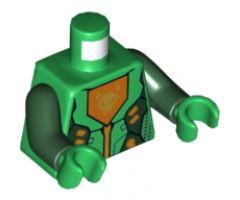 Torso Nexo Knights Armor with Orange and Gold Circuitry and Orange Emblem with Gold Fox Head Pattern / Dark Green Arms / Green Hands