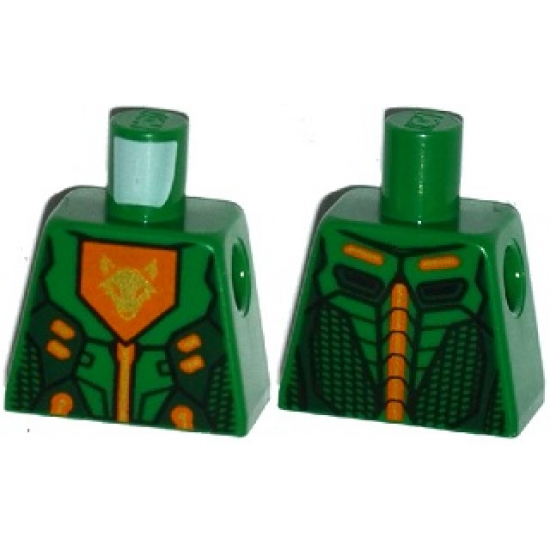 Torso Nexo Knights Armor with Orange and Gold Circuitry and Orange Emblem with Gold Fox Head Pattern