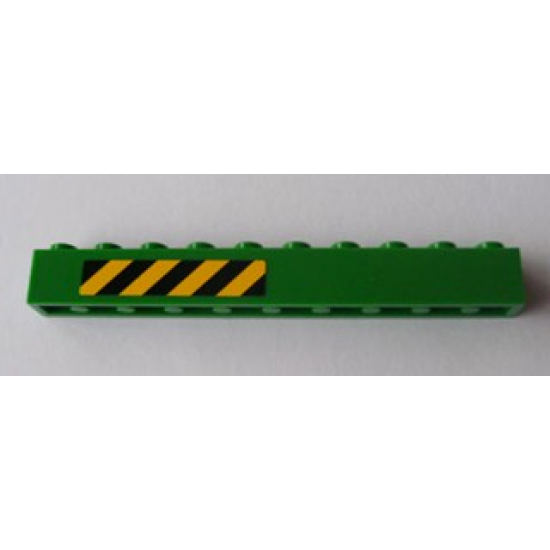 Brick 1 x 10 with Black and Yellow Danger Stripes Pattern Left Side (Sticker) - Set 7939