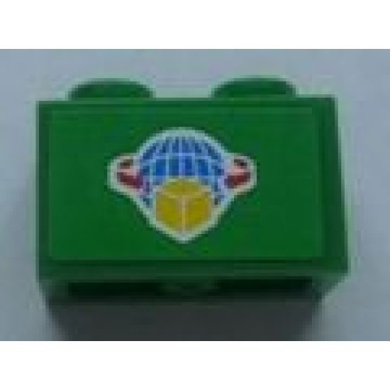 Brick 1 x 2 with Box and Arrows and Globe on Green Background Pattern (Sticker) - Set 7733