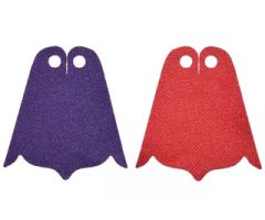 Mini Doll, Body Wear Cape Cloth, Friends, Center and Side Points at Bottom, Long with 2 Small Top Holes and Red and Dark Purple Sides Pattern