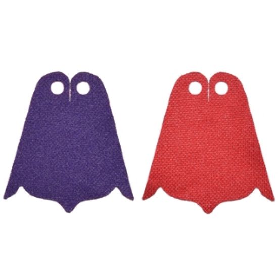 Mini Doll, Body Wear Cape Cloth, Friends, Center and Side Points at Bottom, Long with 2 Small Top Holes and Red and Dark Purple Sides Pattern