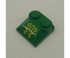 Slope, Curved 2 x 2 x 2/3 with Two Studs and Curved Sides with Ornate Yellow Lines Pattern