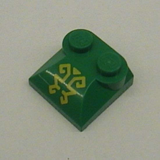 Slope, Curved 2 x 2 x 2/3 with Two Studs and Curved Sides with Ornate Yellow Lines Pattern