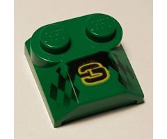 Slope, Curved 2 x 2 x 2/3 with Two Studs and Curved Sides, Lip End with '3' and Checkered Pattern