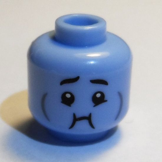 Minifigure, Head Dual Sided, Black Eyebrows, Grin / Queasy with Dark Bluish Gray Cheek Lines Pattern - Hollow Stud (BAM)