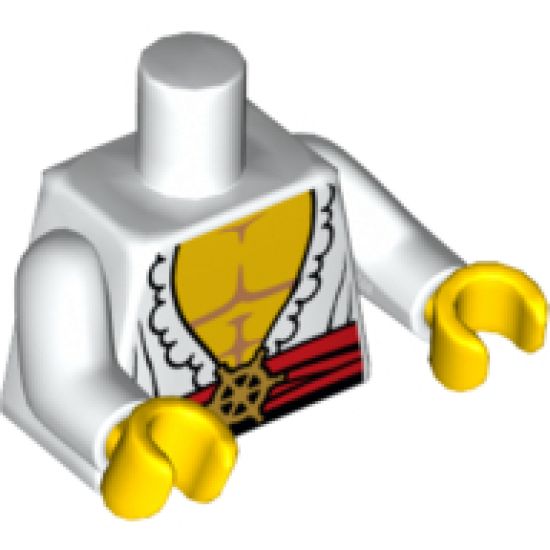Torso Open Shirt with Frills, Red Waist Sash and Gold Helm Buckle Pattern / White Arms / Yellow Hands