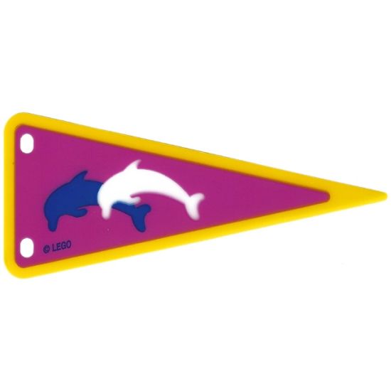 Plastic Flag Pennant with Blue and White Dolphins on Dark Pink Background Pattern - Set 5845