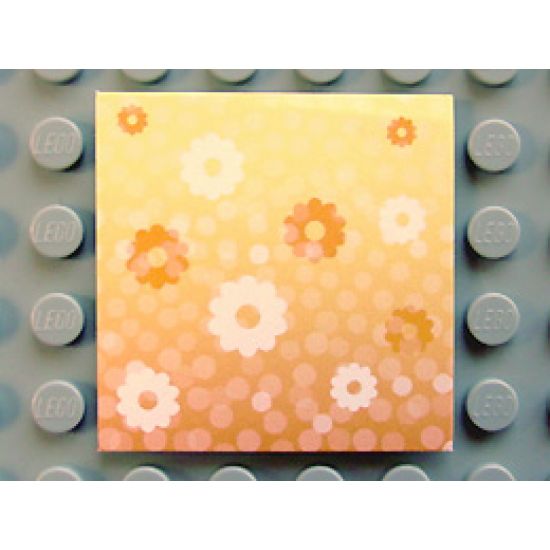Clikits Paper, Insert 4 x 4 for Frame clikits011 with Orange and White Flowers on Bright Light Yellow to Orange Gradient Background Pattern
