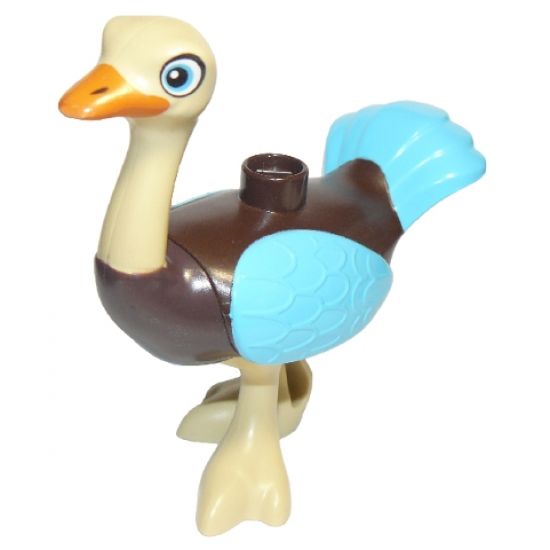Duplo, Animal Ostrich with Orange Beak, Medium Azure Wings and Tail Feathers (Merc)