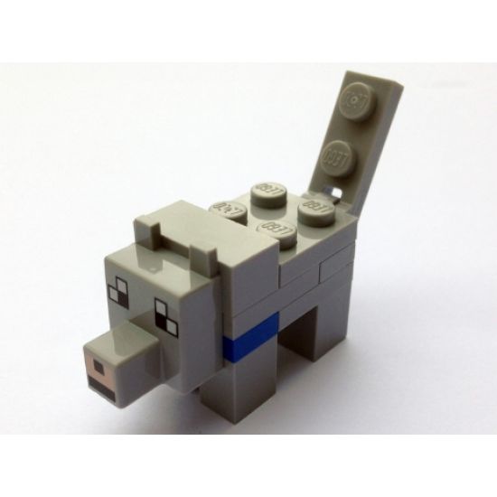 Minecraft Wolf, Black and White Eyes - Brick Built