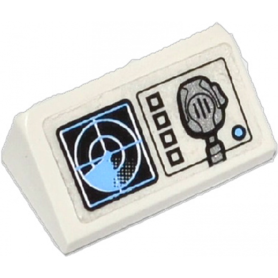 Slope 30 1 x 2 x 2/3 with Radar Screen, 4 Square Buttons, Medium Blue Circle and Radio Pattern (Sticker) - Set 60036