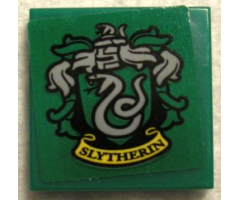 Tile 2 x 2 with HP 'SLYTHERIN' House Crest on Green Background Pattern (Sticker) - Set 75956