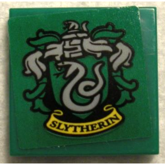 Tile 2 x 2 with HP 'SLYTHERIN' House Crest on Green Background Pattern (Sticker) - Set 75956