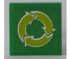 Tile 2 x 2 with Lime Recycling Arrows Pattern (Sticker) - Set 60154