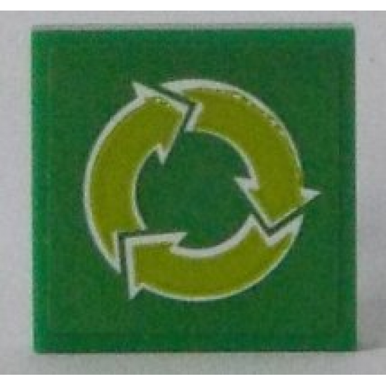 Tile 2 x 2 with Lime Recycling Arrows Pattern (Sticker) - Set 60154